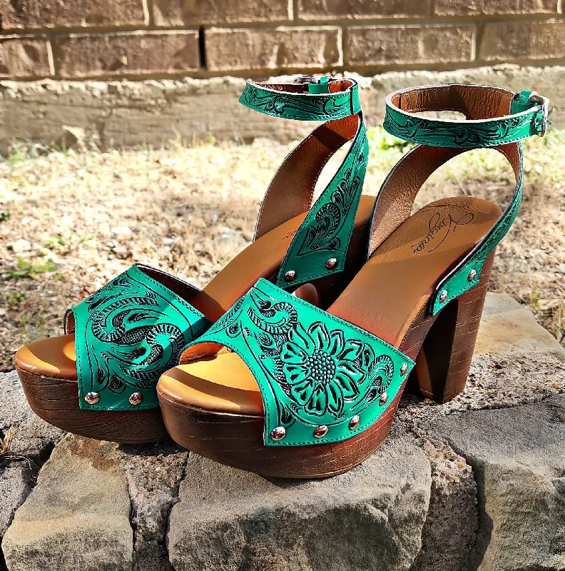 Turquoise Sunflower Heels (Ships 7 weeks)