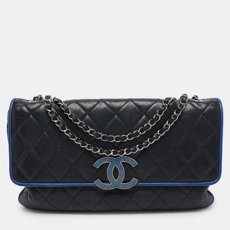 Chanel Navy Blue Quilted Leather Divine Flap Bag