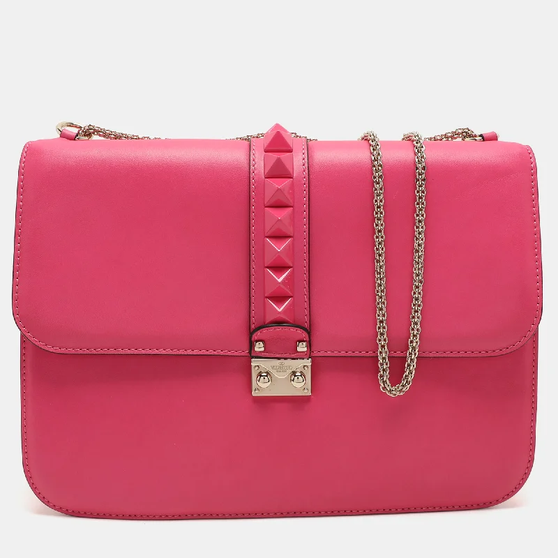 Valentino Pink Leather Large Glam Lock Shoulder Bag