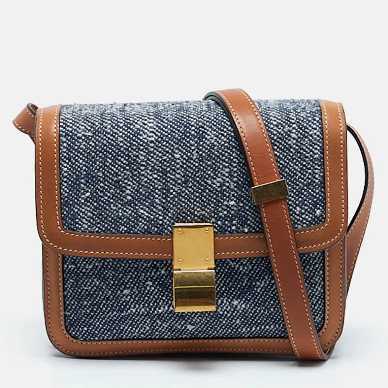 Celine Blue/brown Denim And Leather Teen Box Flap Bag