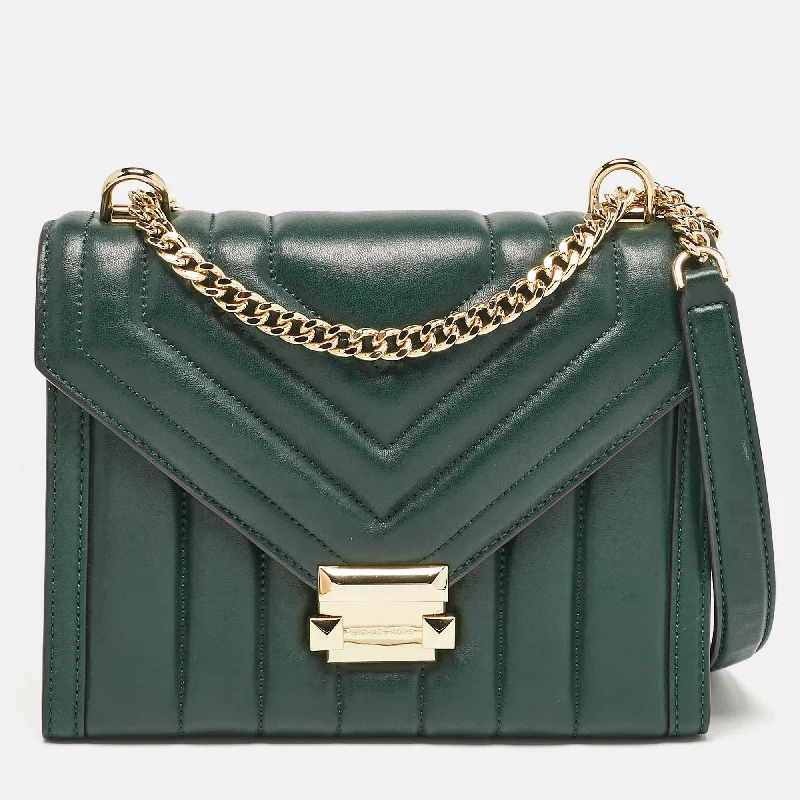 Michael Kors Green Quilted Leather Medium Whitney Shoulder Bag