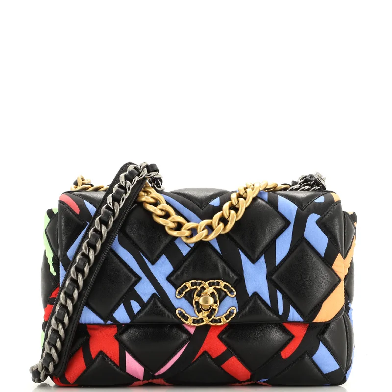 19 Flap Bag Quilted Lambskin and Printed Silk Medium