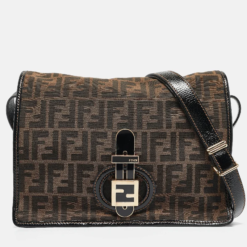 Fendi Zucca Canvas And Patent Leather Mama Flap Shoulder Bag