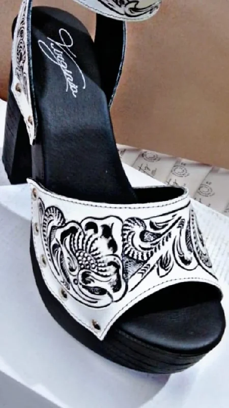 White Magnolia Black Sole Heels (Ships 7 weeks)