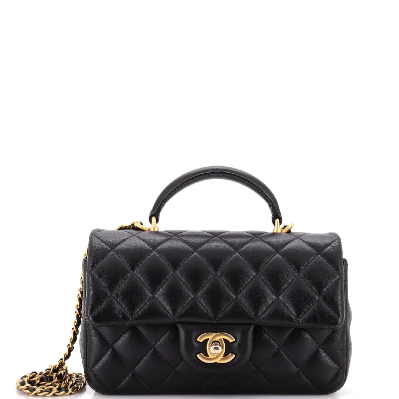 Classic Single Flap Top Handle Bag Quilted Lambskin Mini