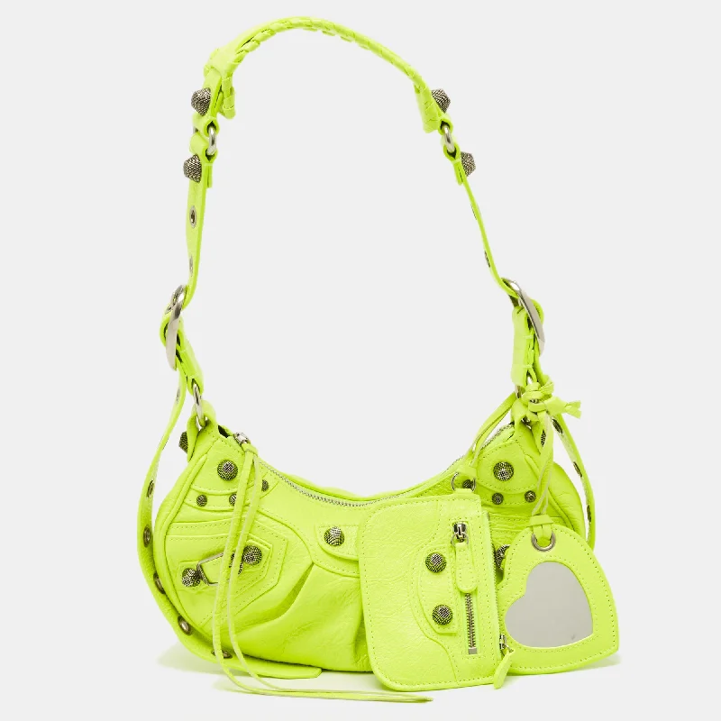 Balenciaga Neon Green Leather Xs Le Cagole Shoulder Bag