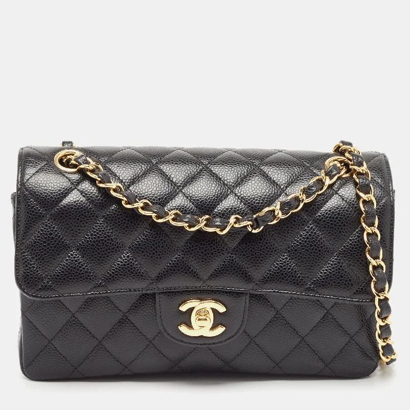 Chanel Black Quilted Caviar Leather Small Classic Double Flap Bag