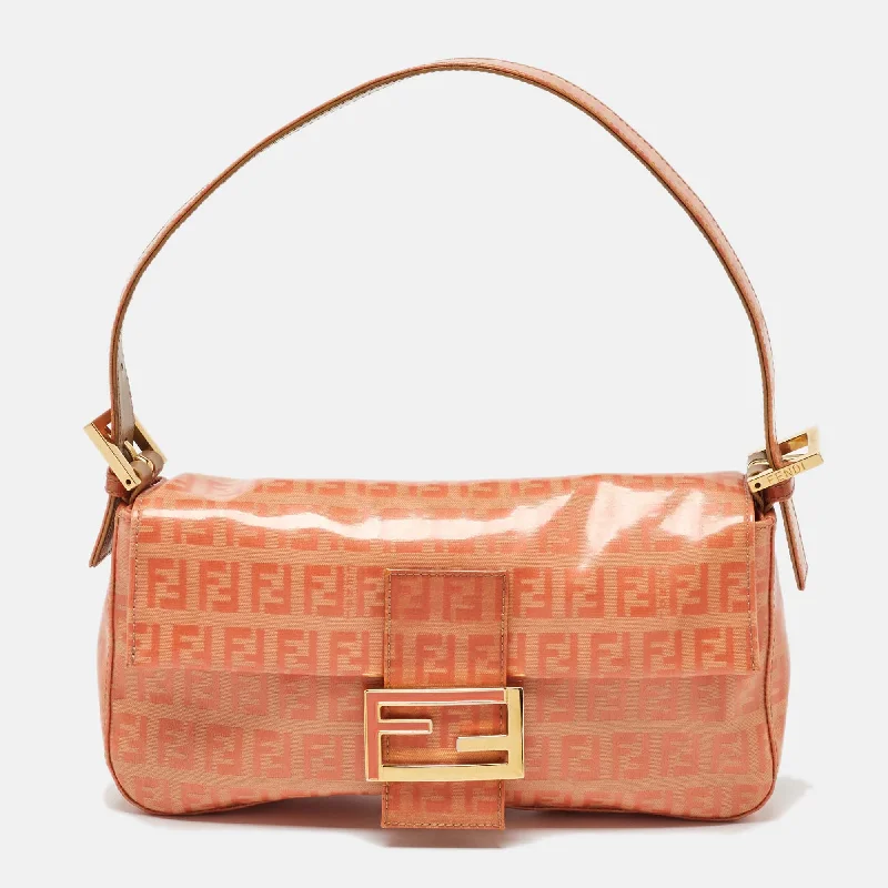 Fendi Orange Zucchino Coated Canvas And Leather Baguette Bag