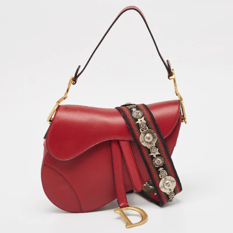 Dior Red Leather Saddle Bag