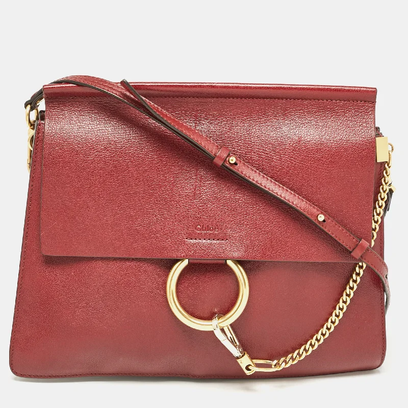 Chloe Red Leather Medium Faye Shoulder Bag