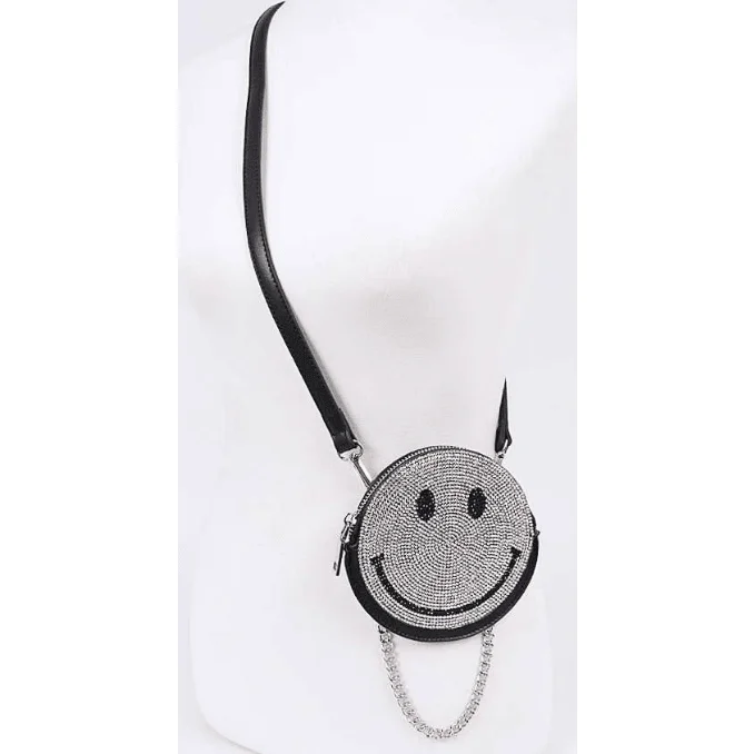 Rhinestone Smiley Face Crossbody Bag