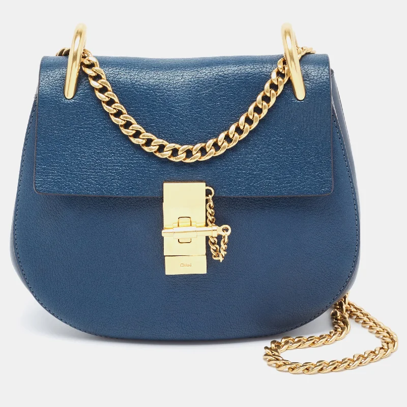 Chloe Blue Leather Medium Drew Shoulder Bag