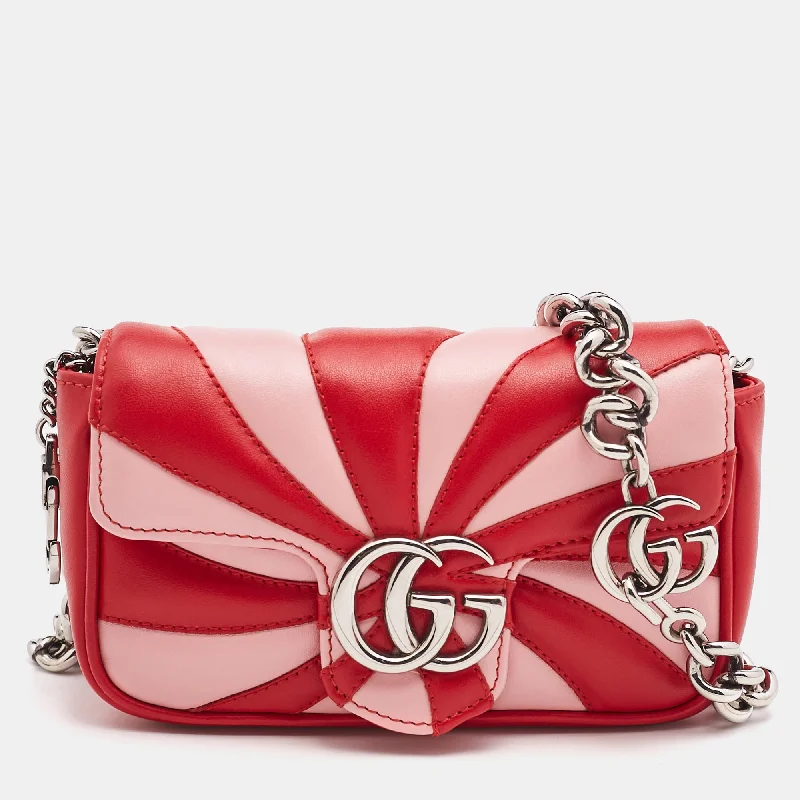 Gucci Red/pink Leather Super Mini Limited Edtion Gg Marmont Shoulder Bag