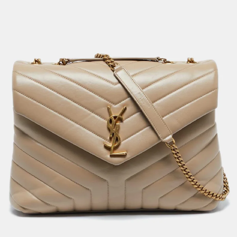 Saint Laurent Beige Matelassé Leather Medium Loulou Shoulder Bag