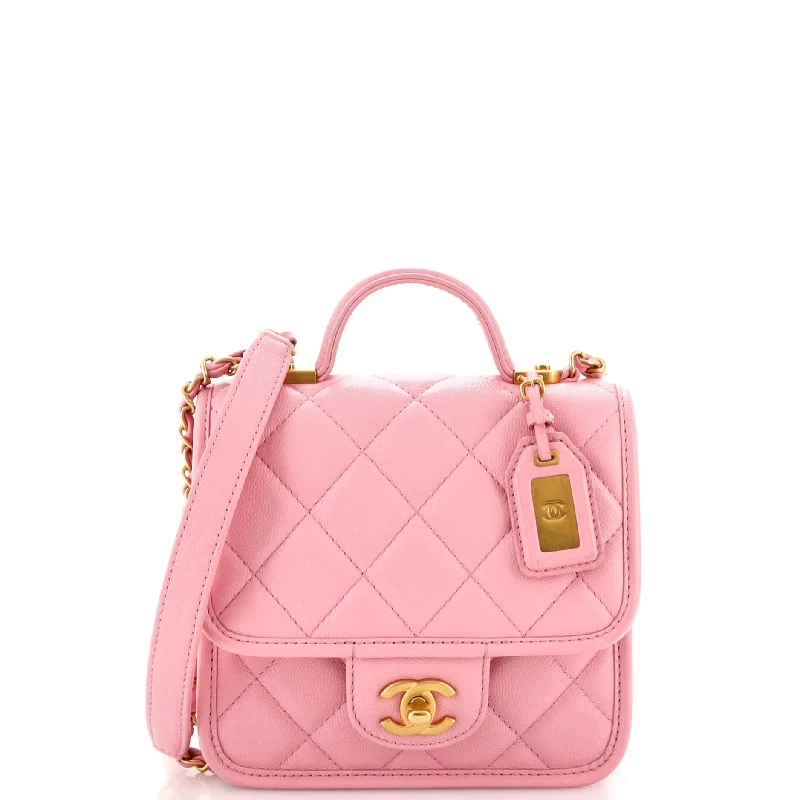 School Memory Top Handle Flap Bag Quilted Caviar Mini