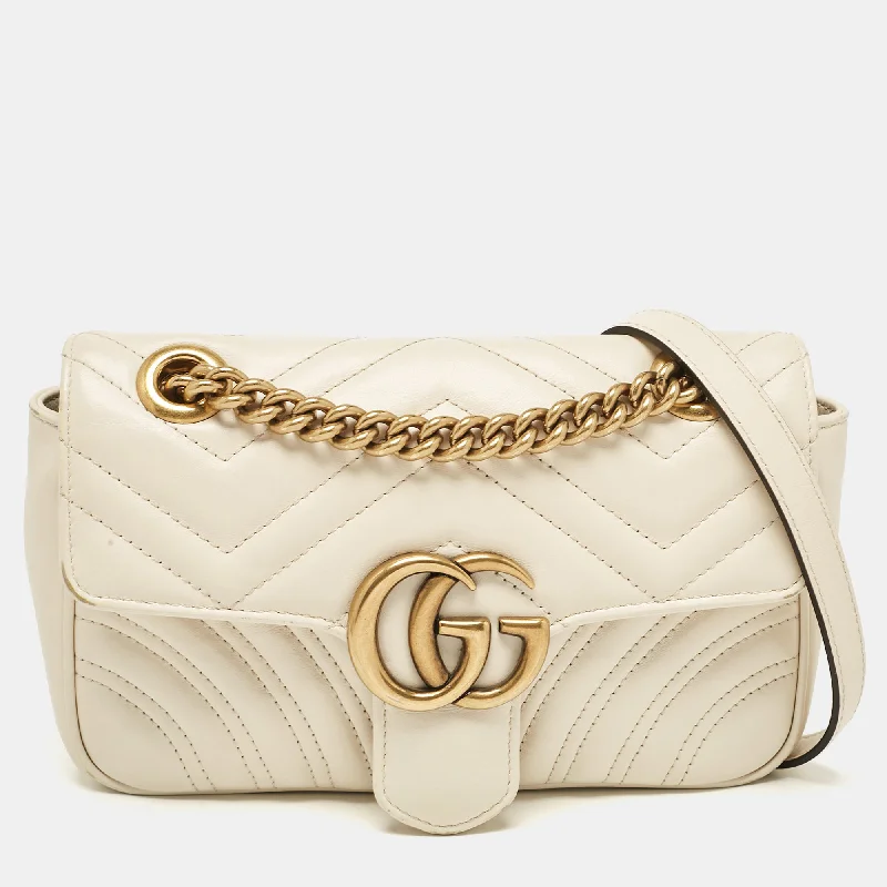 Gucci Off White Matelassé Leather Mini Gg Marmont Shoulder Bag