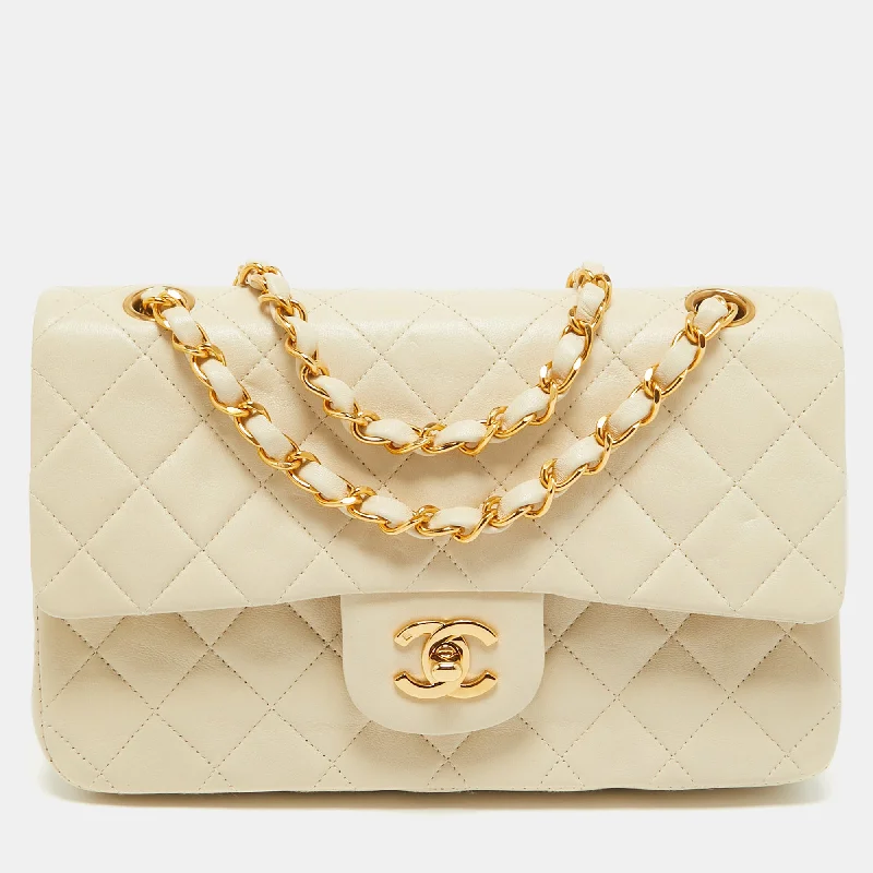 Chanel Cream Quilted Leather Small Classic Double Flap Bag