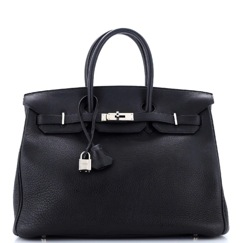 Birkin Handbag Noir Clemence with Palladium Hardware 35