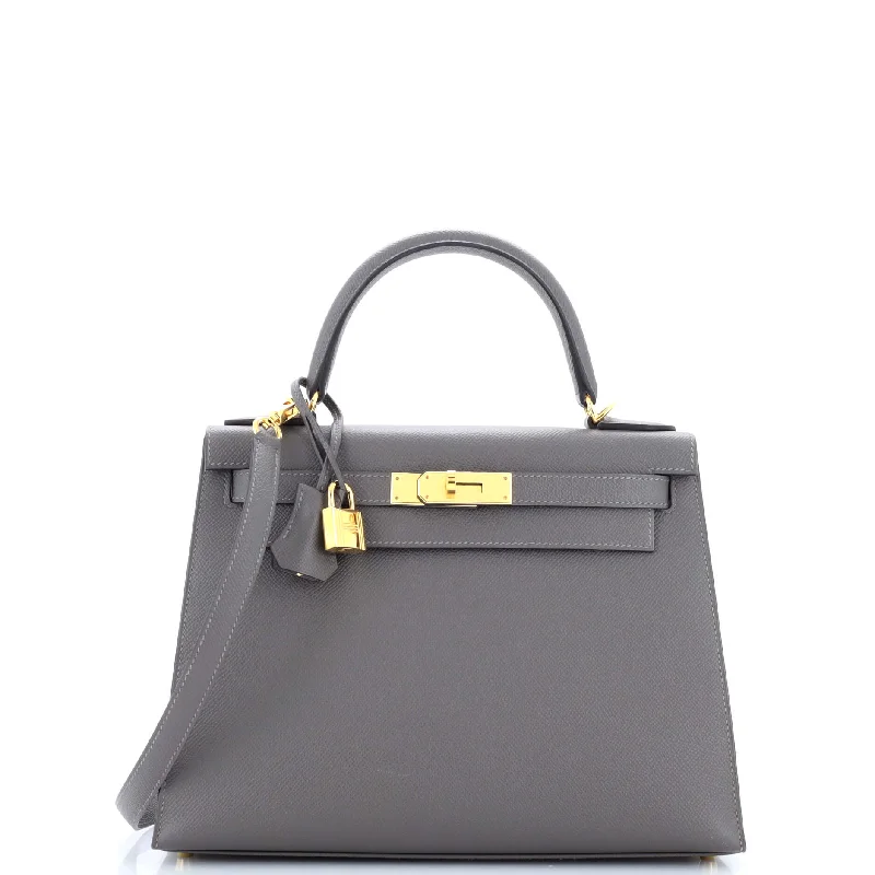 Kelly Handbag Grey Epsom with Gold Hardware 28