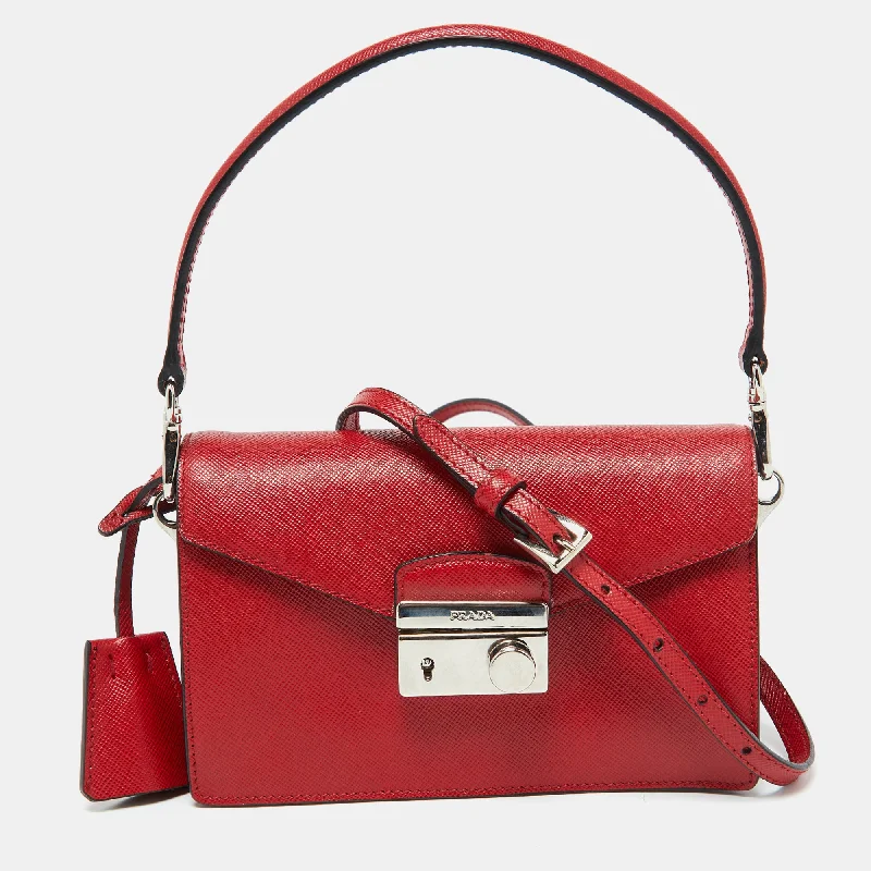 Prada Red Saffiano Lux Leather Mini Sound Flap Crossbody Bag