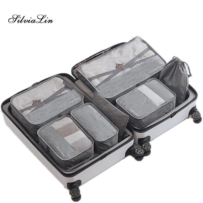 7pcs/Set Travel Organizer Cube Compression Pouches Waterproof Mesh Durable Luggage Organiser