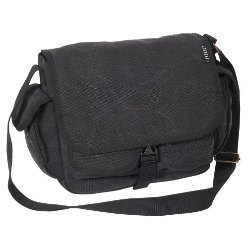 Everest Luggage Canvas Messenger, Black, Black, One Size