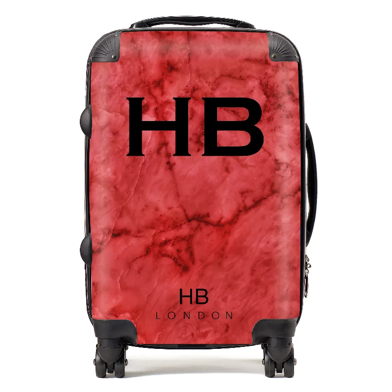 Personalised Red Marble with Black Font Initial Suitcase