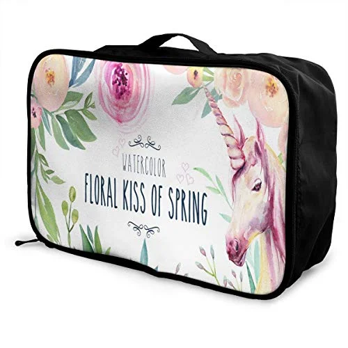 Travel Bags Watercolor Floral Kiss Of Spring Portable Foldable Trolley Handle Luggage Bag