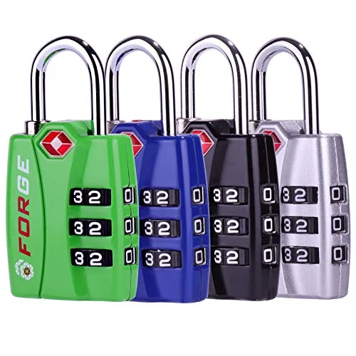 Forge TSA travel luggage Locks 4 Pack Open Alert Indicator,Zinc Alloy Body, Easy Read Dials, black,