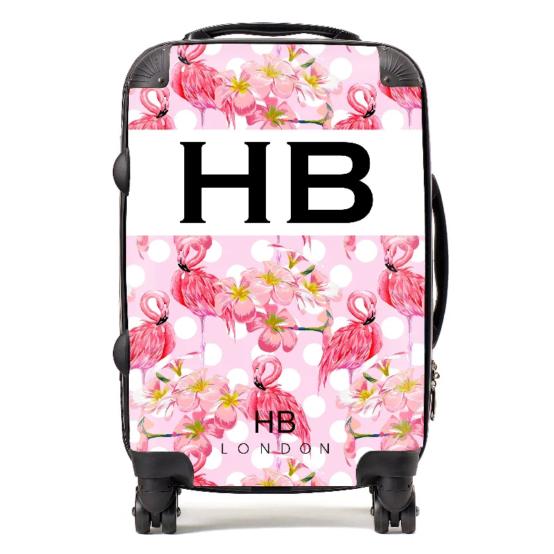 Personalised Polka Dot Flamingo Print Initial Suitcase