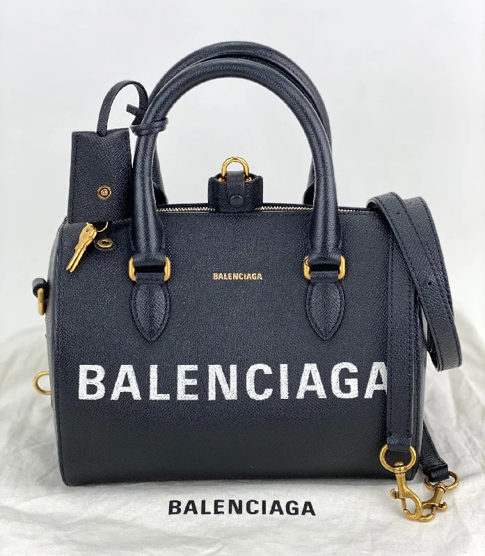 Balenciaga Ville Bowling Small Black Grained Leather Satchel Crossbody Bag