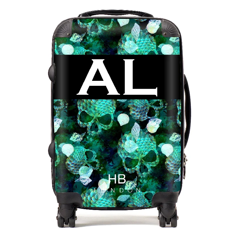 Personalised Green Mermaid Skull Initial Suitcase