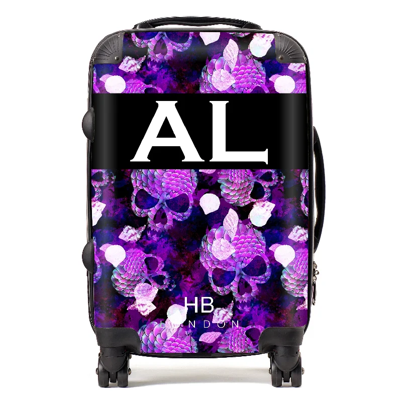 Personalised Purple Mermaid Skull Initial Suitcase