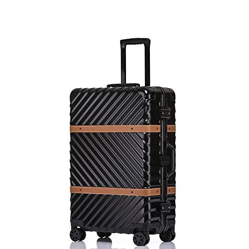 Lightweight Aluminum Frame Hardside Fashion Luggage with Detachable Spinner Wheels 28 Inch Black