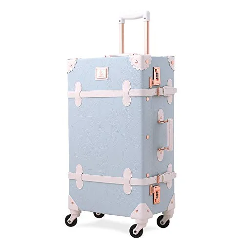 Unitravel Vintage Suitcase Retro PU Trunk Rolling Spinner Lightweight Luggage