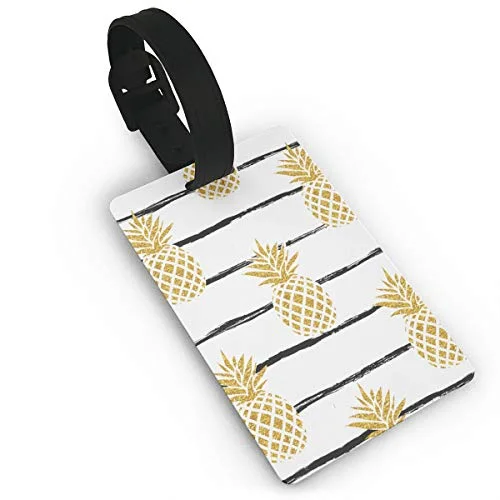 Luggage Tags - Golden Pineapple Art Travel Baggage ID Suitcase Labels Accessories 2.2 X 3.7 Inch