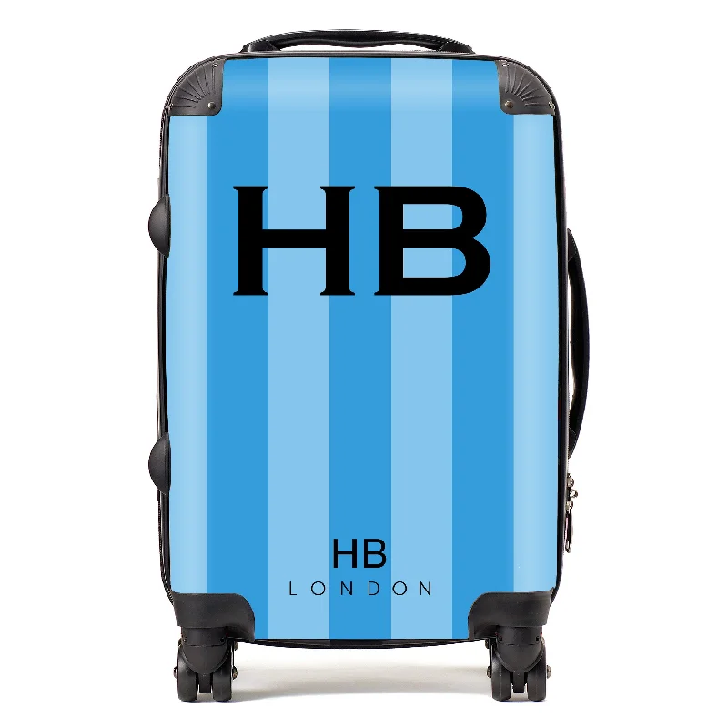 Personalised Blue Stripe with Black Font Initial Suitcase