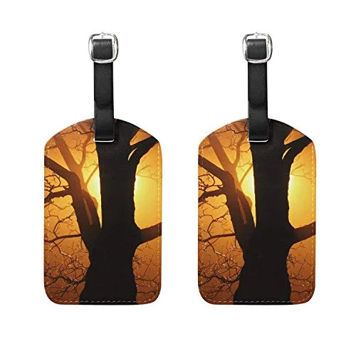 Set of 2 Luggage Tags Abstract Tree Sunlight Suitcase Labels Travel Accessories