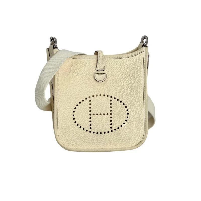 Hermes Taurillon Clemence evelyne TPM Nata White Crossbody Bag