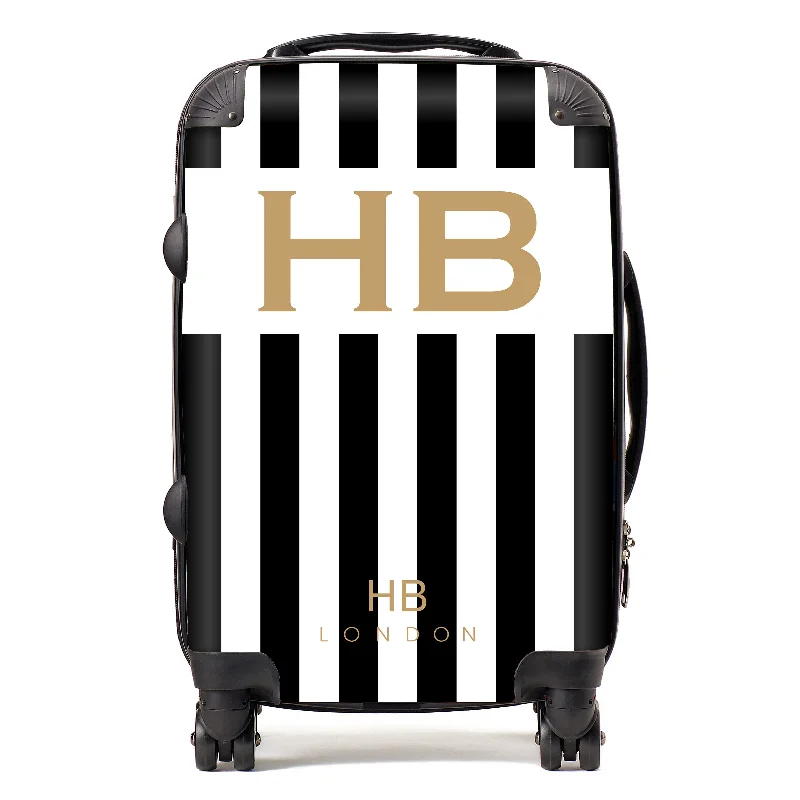 Personalised Black and White Stripe with Gold Font Initial Suitcase