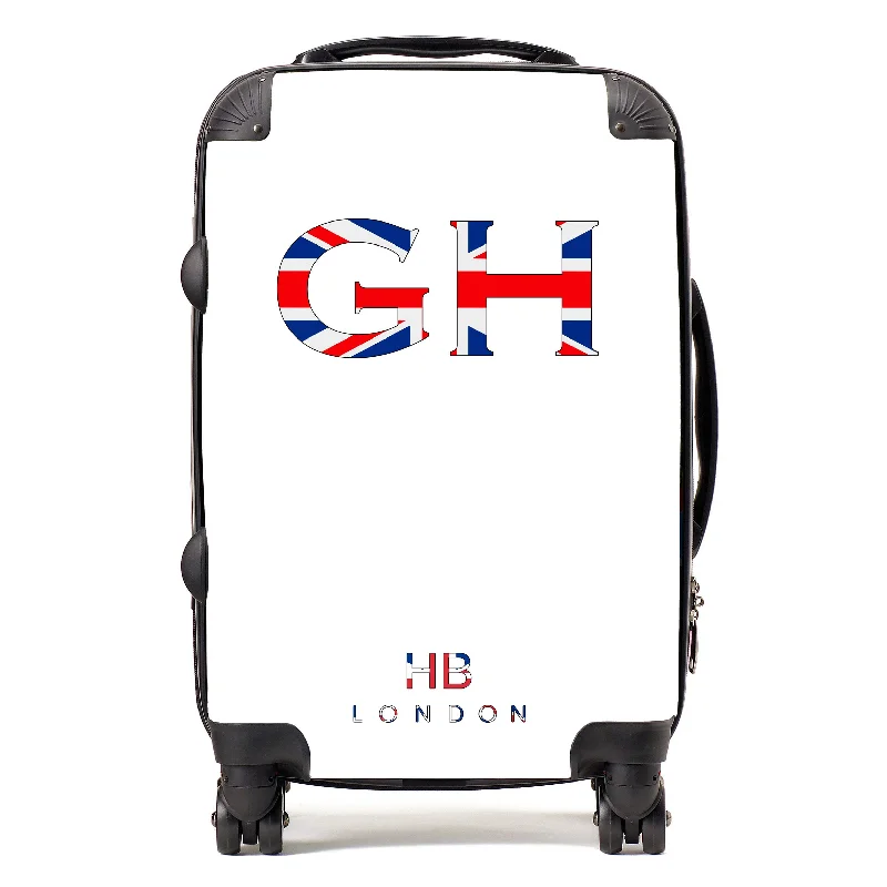 Personalised White with Union Jack Font Initial Suitcase