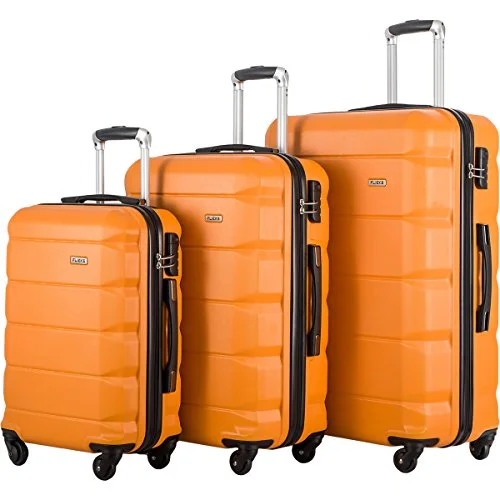 FLIEKS Luggages 3 Piece Luggage Set Spinner Suitcase (Orange)