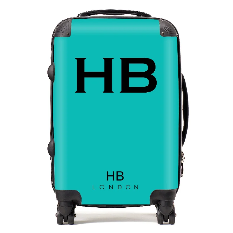 Personalised Tiffany Blue with Black Font Initial Suitcase