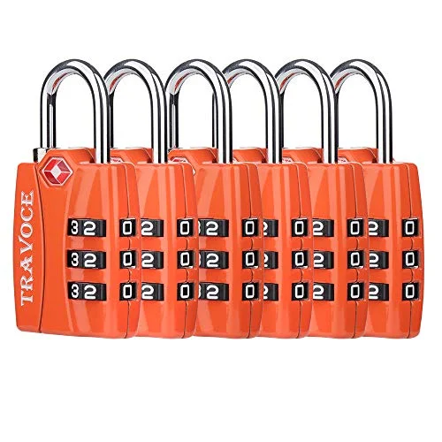 Travoce TSA Compatible Luggage Locks, Orange 6 Pack, Inspection Indicator with Alloy Body