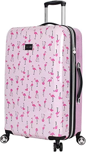 BETSEY JOHNSON Flamingo Strut 26" Hardside Checked Spinner Luggage (Flamingo