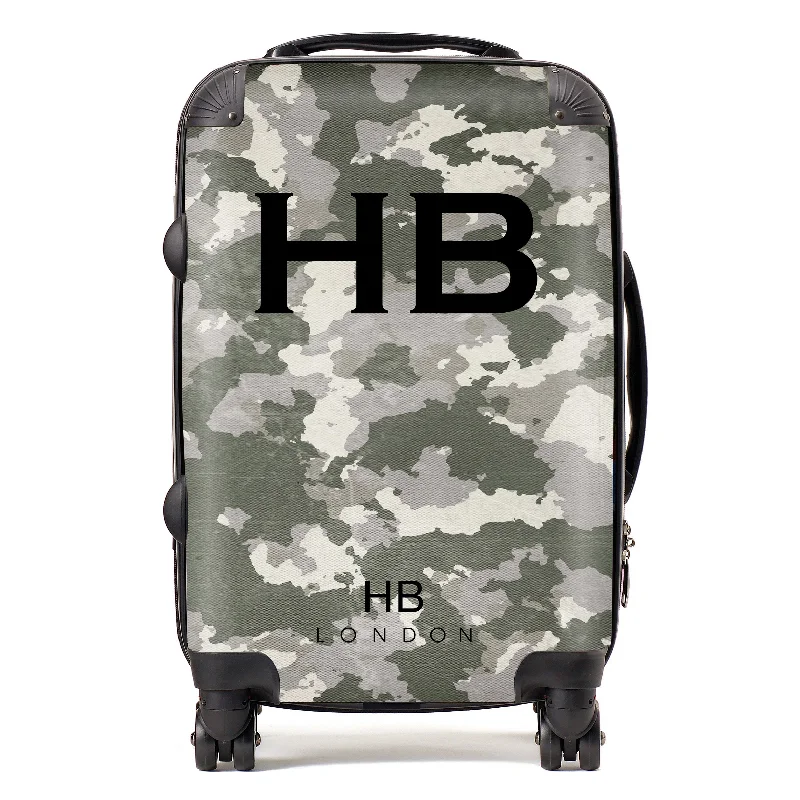 Personalised Green Camouflage with Black Font Initial Suitcase