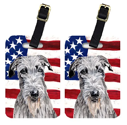 Caroline'S Treasures Sc9634Bt Pair Of Scottish Deerhound With American Flag Usa Luggage Tags ,