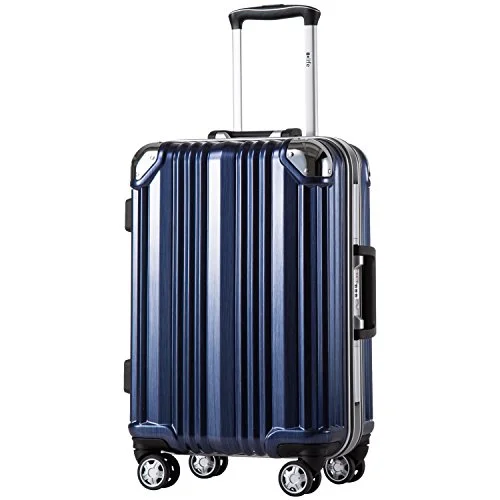 Coolife Luggage Aluminium Frame Suitcase with TSA Lock 100% PC (M(24in), Blue)