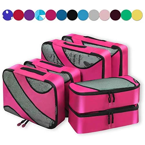 6 Set Packing Cubes,3 Various Sizes Travel Luggage Packing Organizers Fushcia