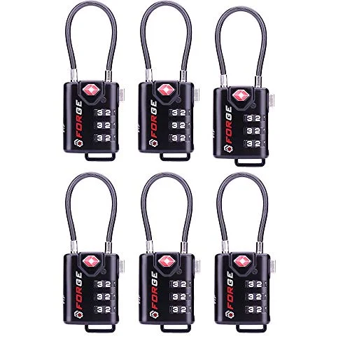 TSA Approved Cable Luggage Locks, 6 Pack, Easy Read Dials with Alloy Body